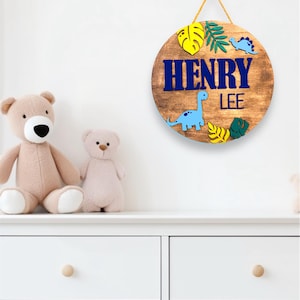 Custom nursery name sign, dinosaur nursery sign, boy nursery sign, round nursery name sign, dino nursery sign, dinosaur nursery theme