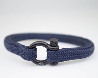 VALENTINE GIFT | Navy BLUE paracord & black shackle | Nautical rope | Sailing bracelet - Custom   | Men,women   gift