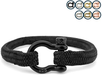 VALENTINE GIFT | BLACK paracord & shackle of your choice | Nautical rope | Sailing bracelet - Custom   | Men, women  gift