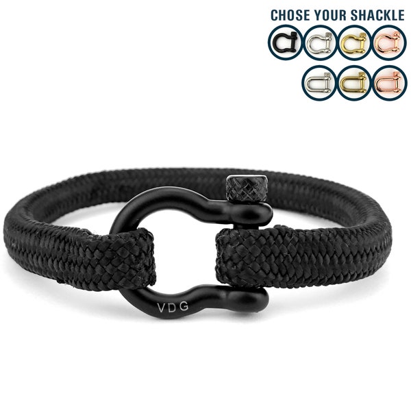 VALENTINE GIFT | BLACK paracord & shackle of your choice | Nautical rope | Sailing bracelet - Custom   | Men, women  gift