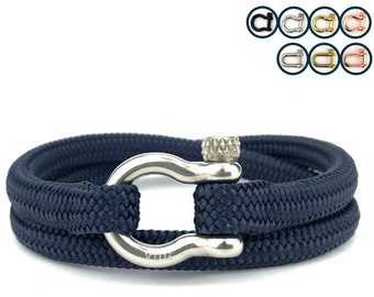 VALENTINE GIFT | Navy BLUE paracord & silver shackle | Nautical rope | Sailing bracelet - Custom   | Men, women  gift