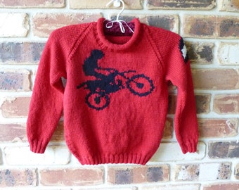 Kid’s Jumper with Dirt Bike Motif/Red Wool Dirt Bike Jumper/Boy's Dirt Bike Jumper/Girl's Dirt Bike Jumper/Gender Neutral/Australian Seller
