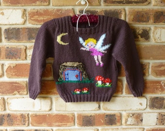 Girl's Jumper with Motif of Fairy Garden at Night/Child's Fairy Jumper 4 - 5 years/Kid's Fairy Garden Jumper/Australian Seller/Gift for Girl