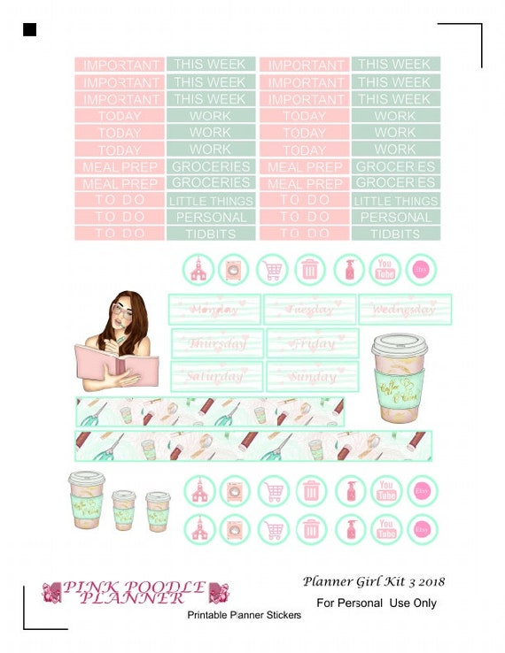 planner girl weekly full kit printable happy planner etsy