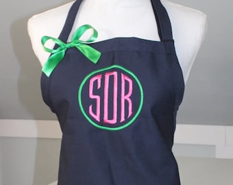 Custom Apron with Clubhouse Monogram and circle with bow - Apron with Monogram - Personalized Apron - Embroidered Apron