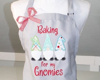 Baking for my Gnomies Apron - Christmas Apron - Holiday Apron - Light Gray apron with Gnomes - Gnome Apron