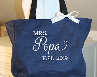 Wedding Tote - Mrs Bag w/Est Date - Bridal Tote - Bridal Shower Gift - Custom Wedding Tote Bag