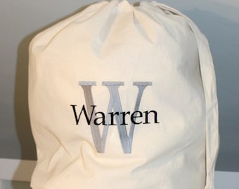 Monogrammed Laundry Bag with Letter and Name with Block Letters - Laundry bag with Monogram