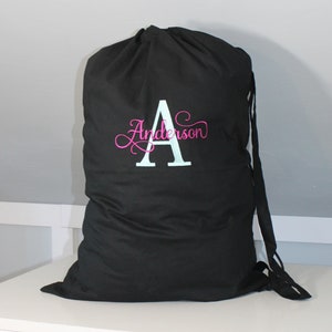 Monogrammed Black Laundry Bag with Letter and Name - Black Laundry bag with Monogram