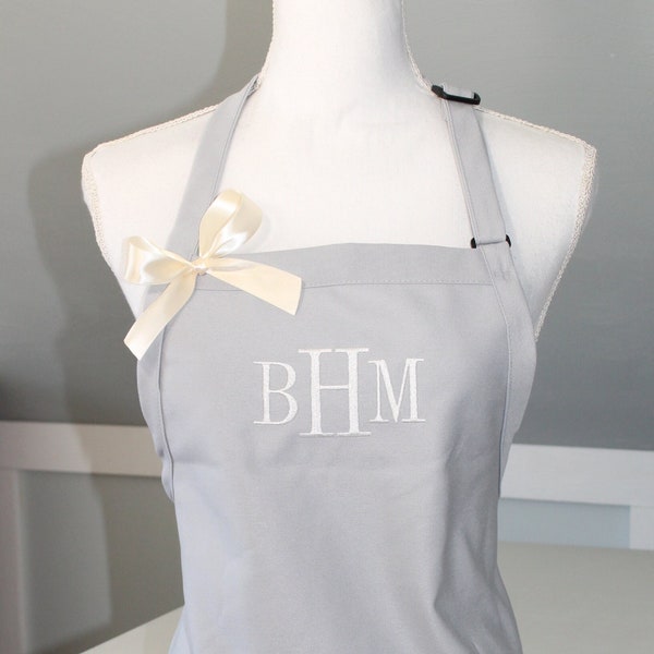 Monogrammed Apron with Serif Block Font with bow - Apron with Monogram - Personalized Apron - Embroidered Apron