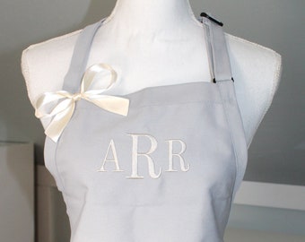 Monogrammed Apron with Serif Block Font with bow - Apron with Monogram - Personalized Apron - Embroidered Apron