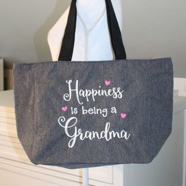 Tote Bag with "Happiness is Being a Grandma" - Grandma Tote Bag - Nana Tote Bag