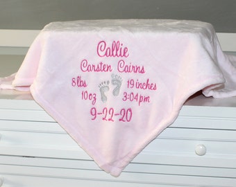 Fleece Baby Blanket Embroidered with Baby's Birth Information - Perfect Baby Gift - Personalized Baby Blanket - Gift for Baby