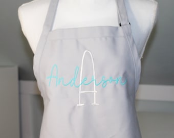 Monogrammed Apron with Farmhouse Font with Letter & Name  - Personalized Apron - Embroidered Apron - Gift for Her - Monogrammed Apron