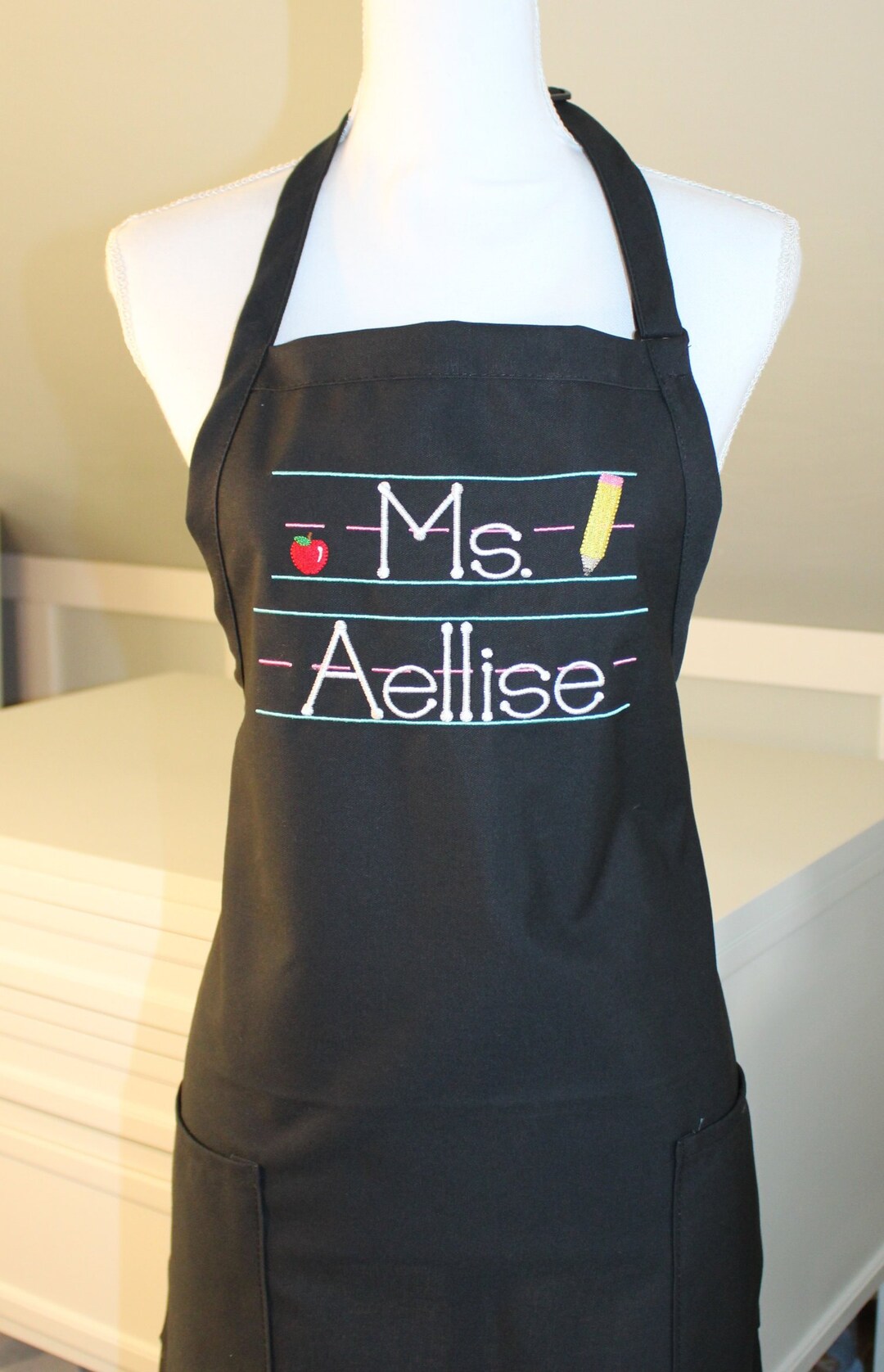 Written Aprons Teacher Apron - Handwriting Paper Design With Mrs Name - Perfect ...