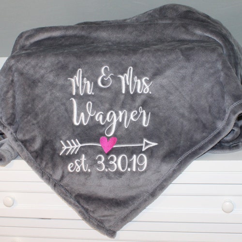 Fleece Wedding Blanket With Embroidery Personalized Fleece Etsy