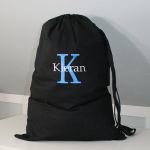 Monogrammed Black Laundry Bag with Letter and Name with Block Letters - Laundry bag with Monogram