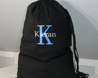 Monogrammed Black Laundry Bag with Letter and Name with Block Letters - Laundry bag with Monogram