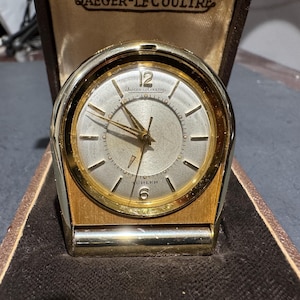 Vintage Mint Genuine Dial Jaeger LeCoultre Memovox Alram Travel pocket  Clock working strong with Original Box Collectors Choice