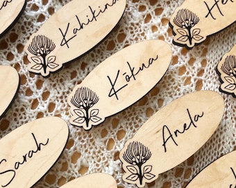 Guest Nametags for Weddings, Name Badges for Events, Custom Designed Name Tags. Engraved Wood Tags, Magnetic Name Badge, Guest Gift Wedding