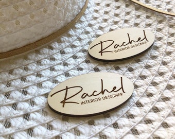 Engraved Wooden Name Tags for Work, Custom Name Tag, Magnetic Name Tags, Quality Name Badges, Personalized Wood Name Tags, Business Name Tag