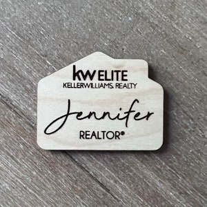 Realtor Nametags, Engraved Wooden Real Estate Nametags, House Shaped Nametag, Magnetic Name Badges, Personalized Name Tags, Wood Name Tag