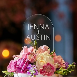Engraved Acrylic Wedding Cake Topper: Personalized Modern Decor