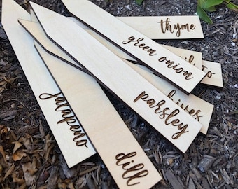 Custom Engraved Wooden Garden Markers: Herb & Veggie Plant Labels