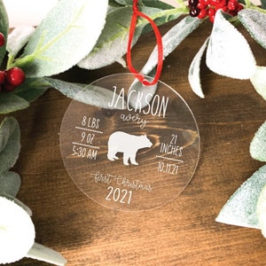 Personalized Baby&#39;s First Christmas Ornament: Engraved Wood or Acrylic