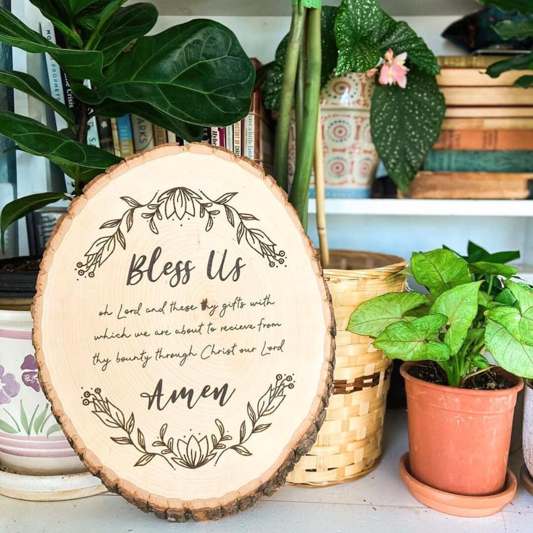 Bless Us Oh Lord Dinner Prayer Plaque Wood-burned Art Handmade Catholic ...