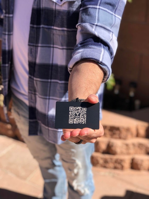 Engraved Matte Black Metal Business Card with Custom QR Code and Logo Personalization, Luxury Networking Card, Modern Minimalist Branding