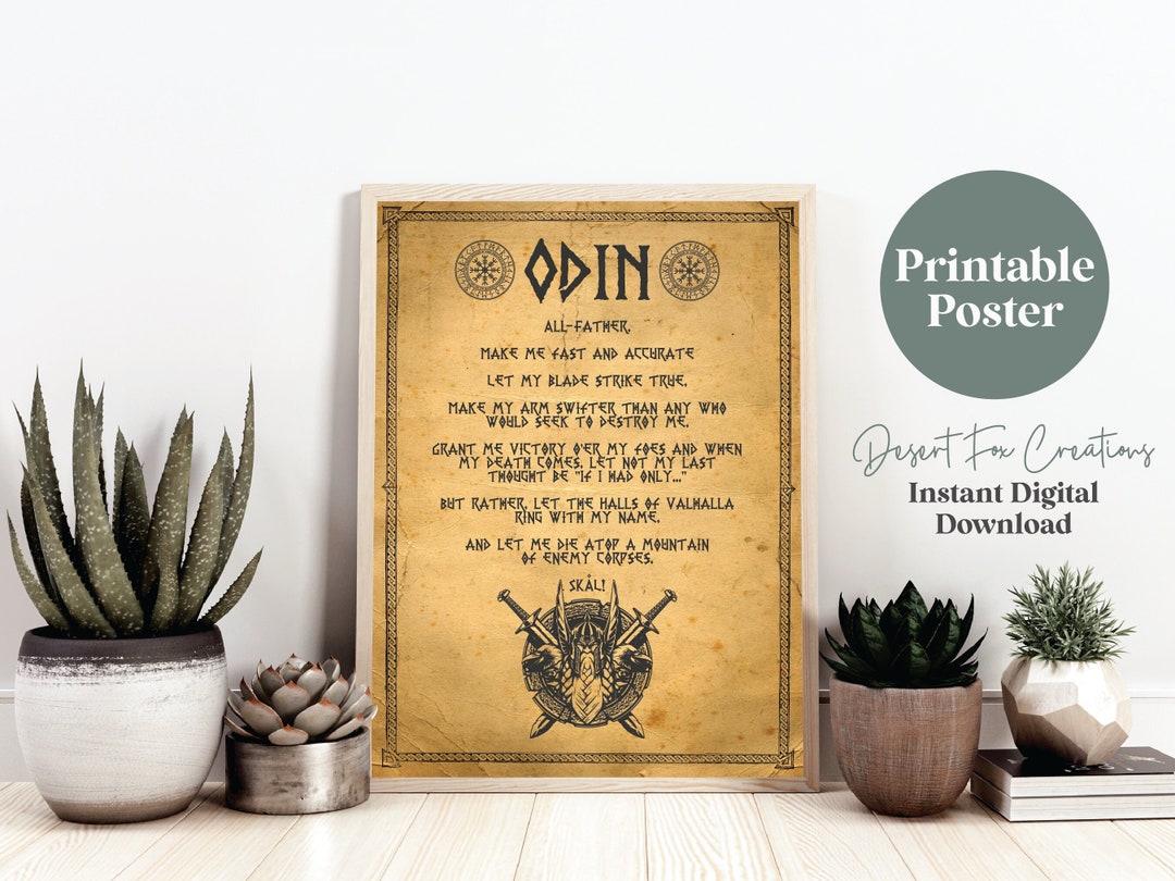Odin Prayer Printable Viking Art Odin Poster Viking God SKAL Instant