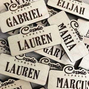 Engraved Wooden Name Tag: Custom Maple Wood with Magnetic Backing