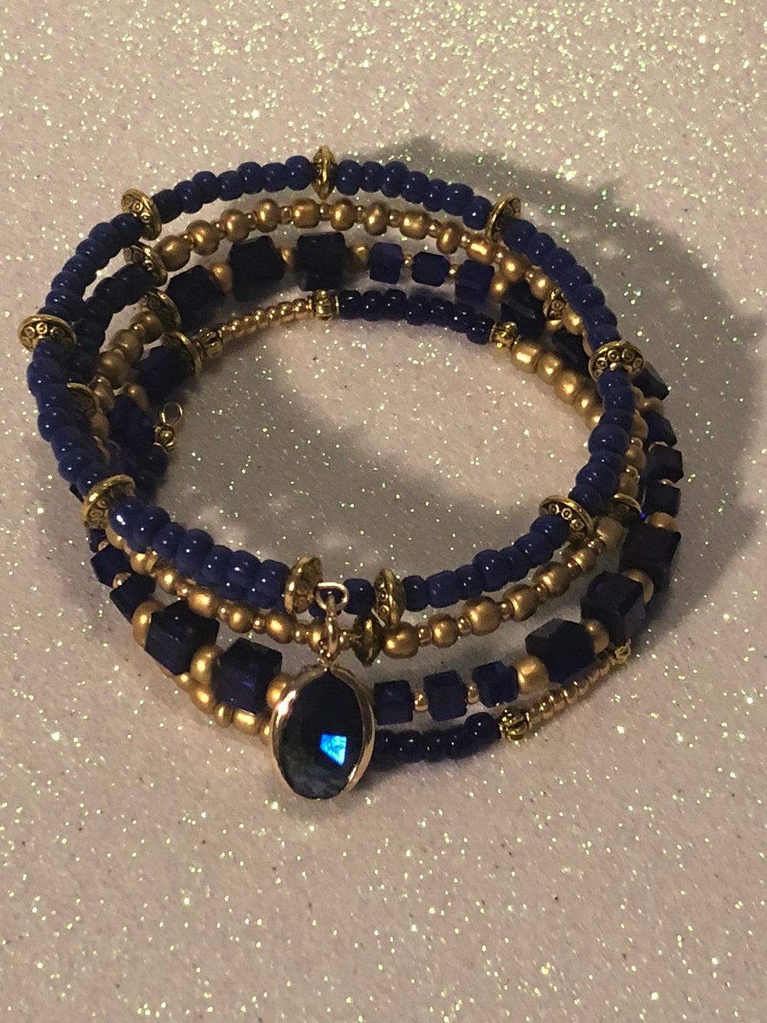Cobalt Blue Crystal Bead Bracelet Etsy