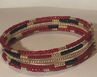 Red Black and Gold Seed Bead Bracelet