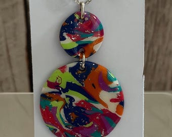 Polymer Clay Multi Colored necklace 22" Chain