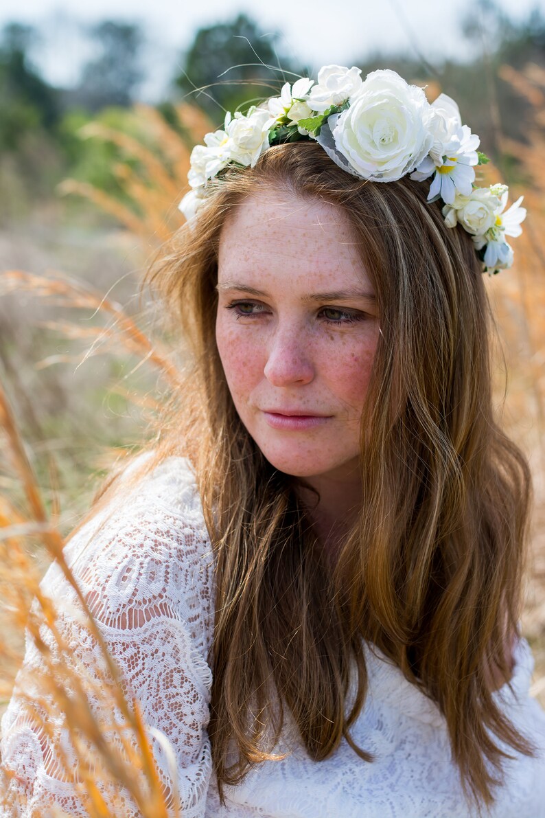 Large Peony Crown Cream Cream Bridal Halo Ivory and White Flower Crown Natural Halo Crown Rustic Wedding Crown WedAcc -135