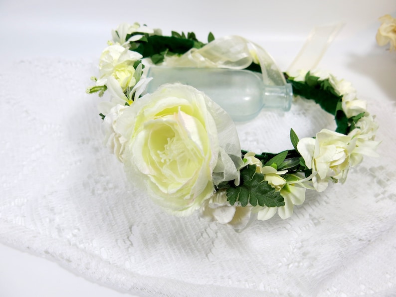 Large Peony Crown Cream Cream Bridal Halo Ivory and White Flower Crown Natural Halo Crown Rustic Wedding Crown WedAcc -135