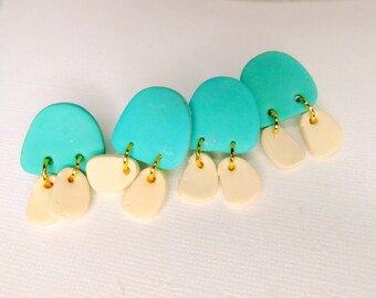 Fidji and Little Light Yellow Stud Dangles - Modern Earring - Polymer Clay Earring - Turquoise Color and Yellow Dangle Earring - Ear-262