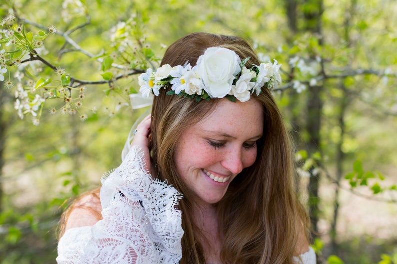 Large Peony Crown Cream Cream Bridal Halo Ivory and White Flower Crown Natural Halo Crown Rustic Wedding Crown WedAcc -135