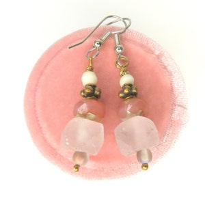 Recycled Chunky Glass Dangle Drop Earrings Hippie Pink Earrings Bohemian Pink Chunky Glass Dangle Summer Style Pink Earring Ear 225 image 3