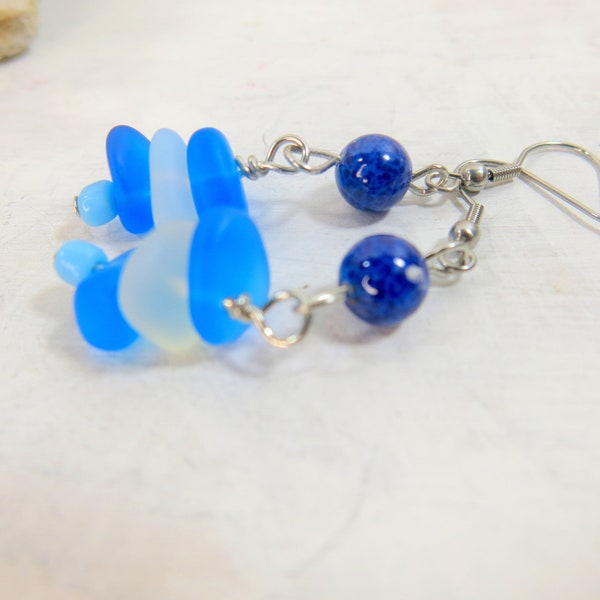 Polished Sea Glass Earrings for Her - Royal Blue Recycled Sea Glass Jewelry - Destination Wedding Earrings - Ocean Christmas Gift for Mom -