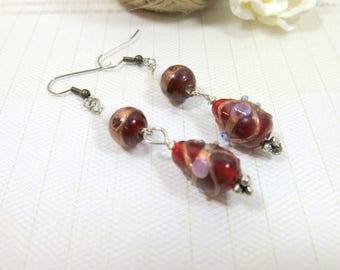 Red bohemian earring - Vintage bohemian jewelry - Red earring - Boho earring -  Red dangle drop earring - Valentine Earring - E-172