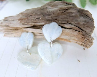 Light Blue Translucent Polymer Clay Hearts - Minimalist Earrings - Heart Clay Earrings - Handmade Lightweight Polymer Clay - EAR-246