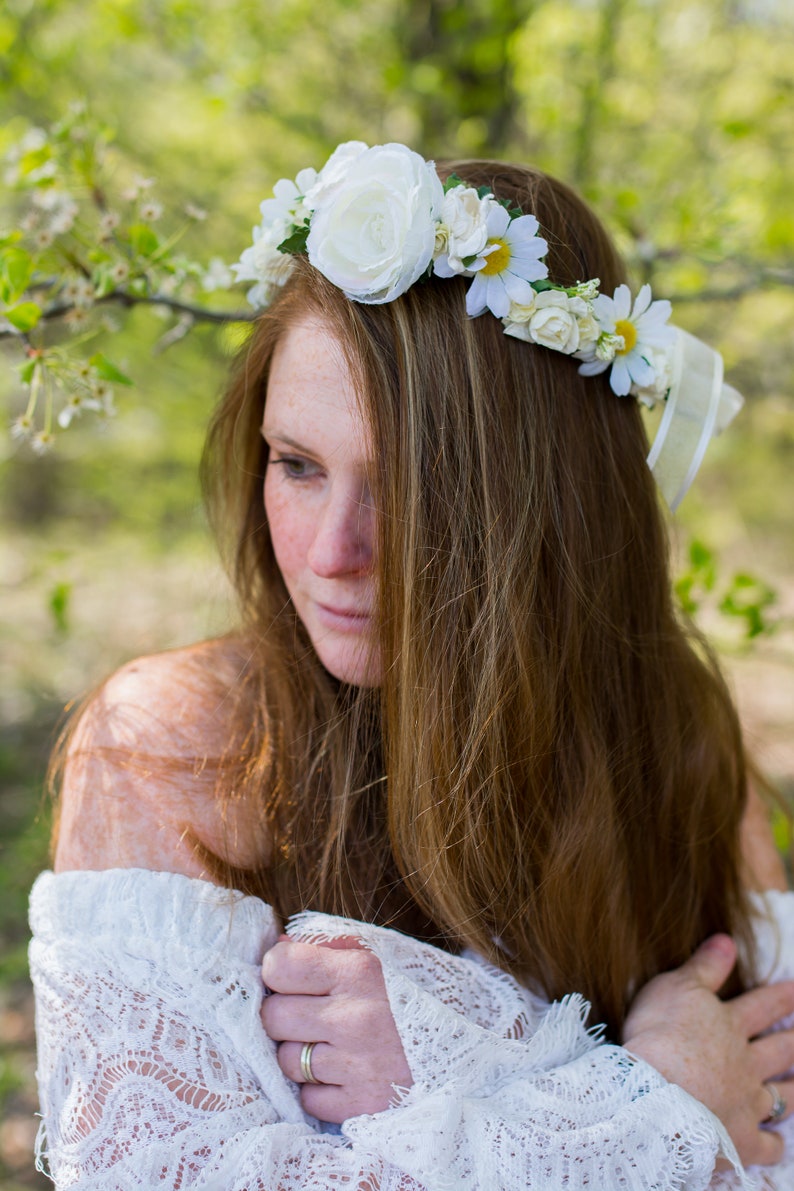 Large Peony Crown Cream Cream Bridal Halo Ivory and White Flower Crown Natural Halo Crown Rustic Wedding Crown WedAcc -135