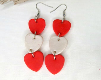 Pendiente colgante de tres corazones - Pendiente de San Valentín - Regalo para novia - Regalo para mamá - Pendiente de amor - Pendientes de triple corazón - Oreja-259