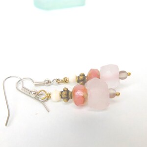 Recycled Chunky Glass Dangle Drop Earrings Hippie Pink Earrings Bohemian Pink Chunky Glass Dangle Summer Style Pink Earring Ear 225 image 6