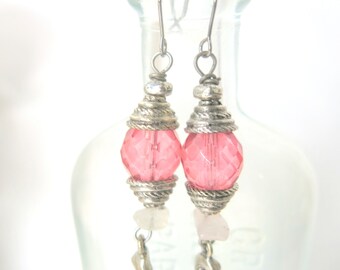 Pink and Silver Earrings - Pink Boho Earrings - Silver and Pink Earring - Gift for Mom - Gift for Aunt- Jewelry Gift Christmas _Ear-231