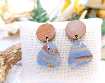 Sante Fe Collection - Petite Dangle Drop Wooden and Polymer Clay Earring - Blue and Brown Earring - Boho Southwestern earring - Santafe-103