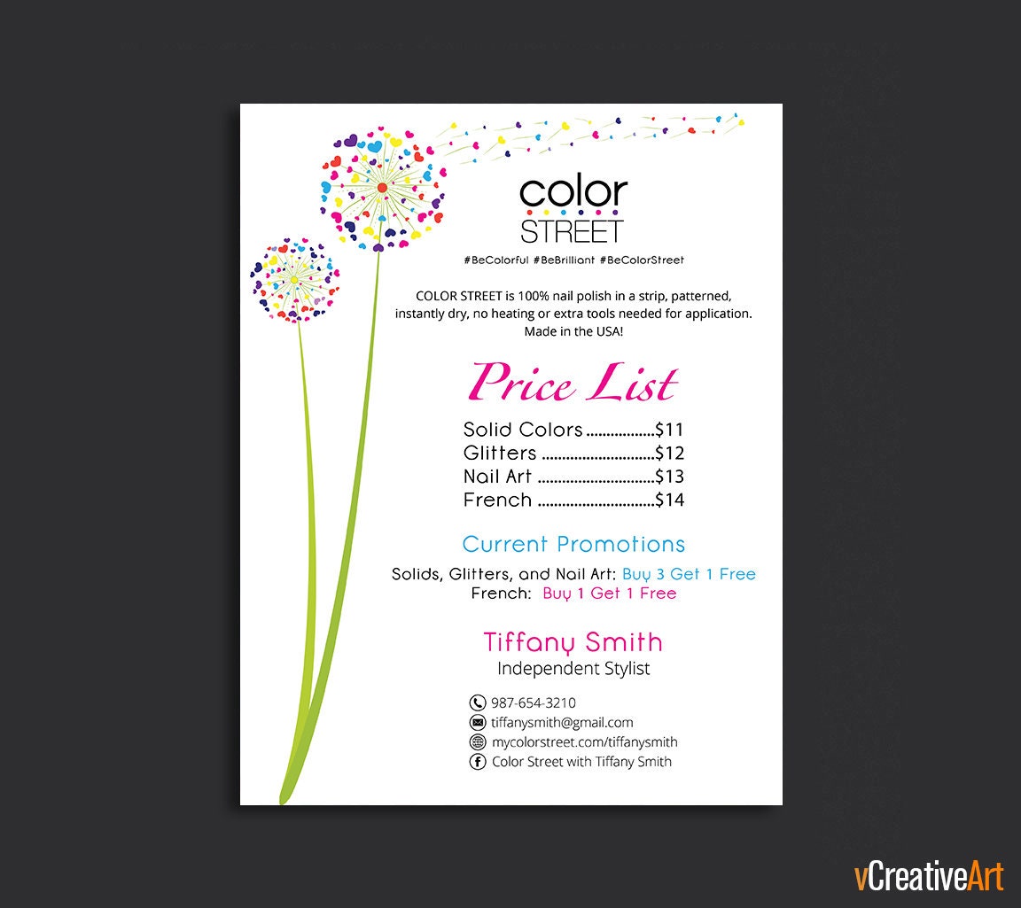 PRINTABLE Color Street Price List Color Street Price Chart | Etsy